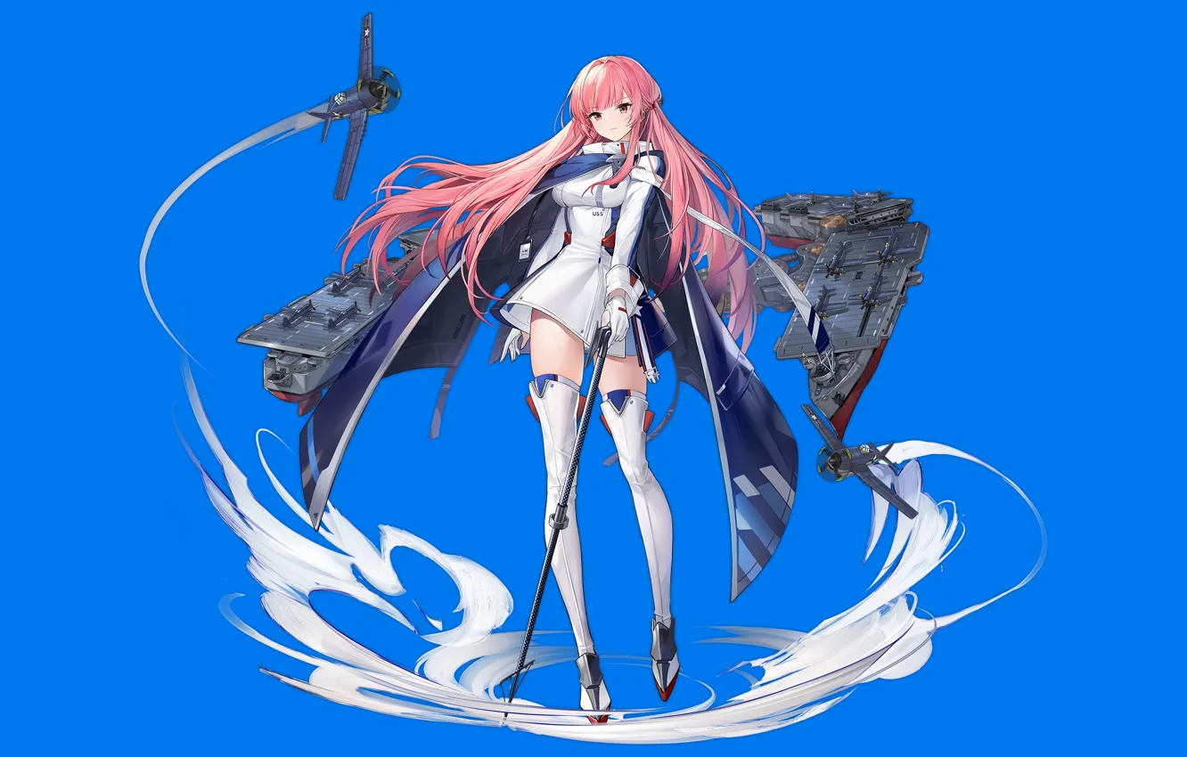 Photo wallpaper girl, sexy, thighhighs, pink hair, long hair, dress, anime, beautiful