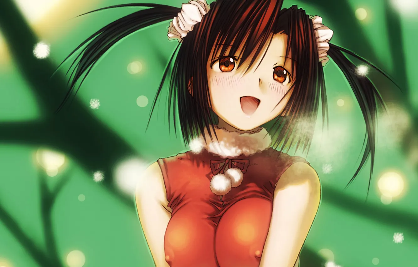 Photo wallpaper girl, sexy, boobs, anime, beautiful, twintails, red eyes, short hair