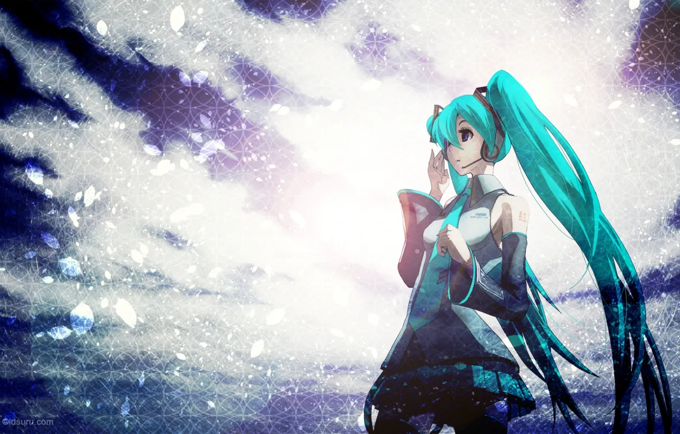 Photo wallpaper girl, headphones, microphone, vocaloid, long hair, art, miku hatsune, Miku Hatsune