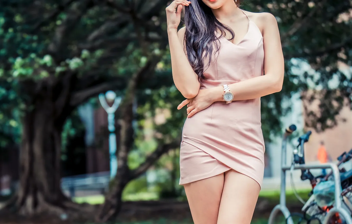 Photo wallpaper feet, skirt, brunette, Asian