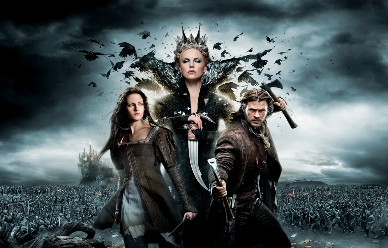 Photo wallpaper battle, axe, Kristen Stewart, Charlize Theron, Snow White and the Huntsman, Snow white and the …