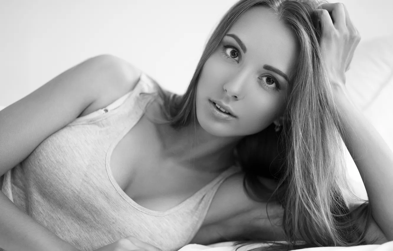 Photo wallpaper look, black and white, Daria Kolpashikov