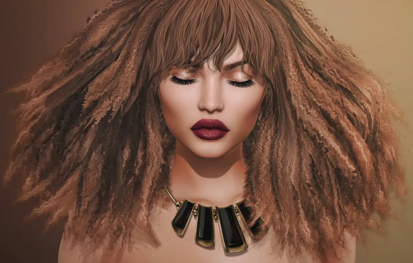 Photo wallpaper girl, face, background, hair, lips, curls