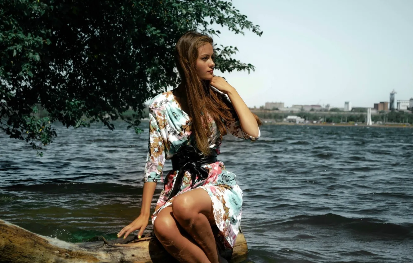 Photo wallpaper girl, pose, river