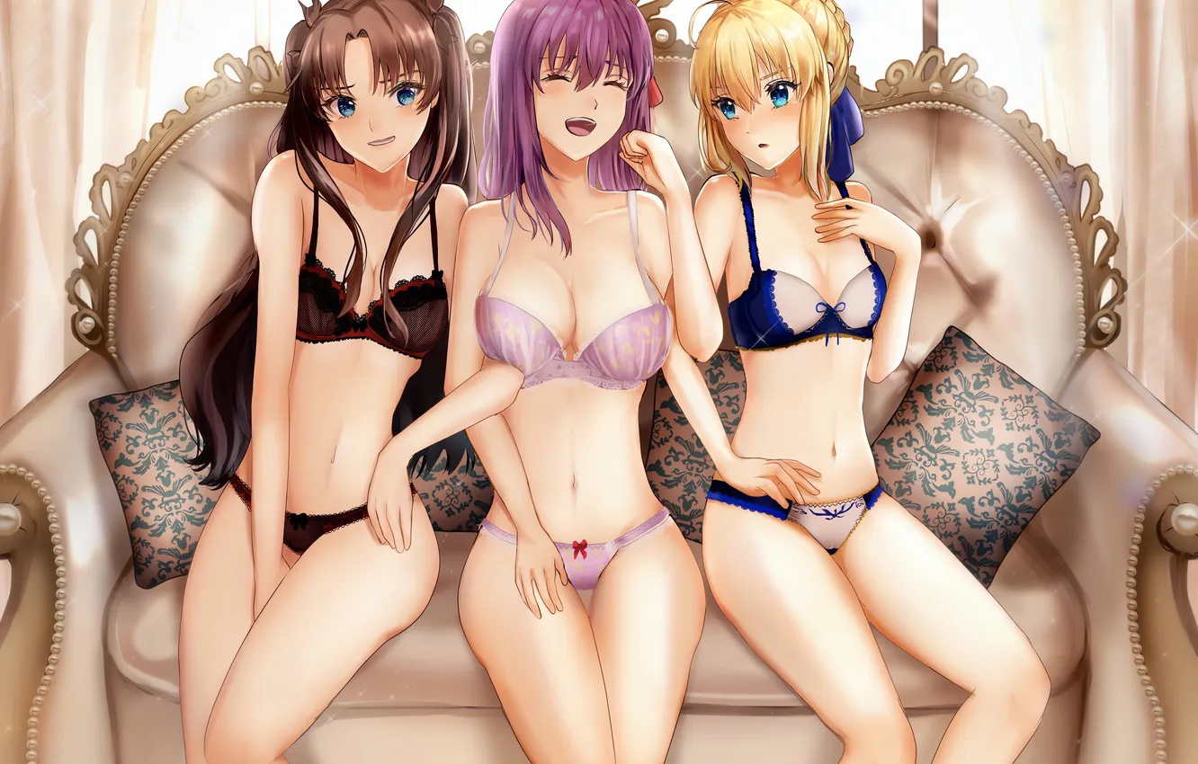 Photo wallpaper sexy, lingerie, Cameltoe, bra, Fate Stay Night, cleavage, panties, green eyes