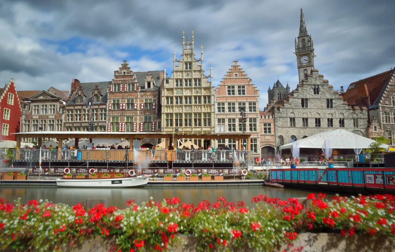 Wallpaper flowers, home, channel, Belgium, Ghent, Graslei for mobile