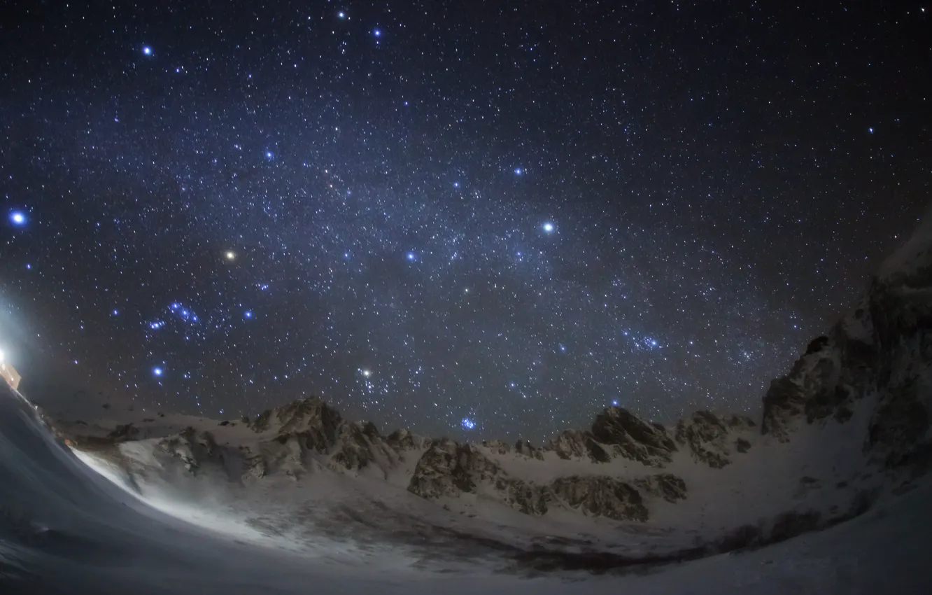 Photo wallpaper space, stars, mountains, night, space