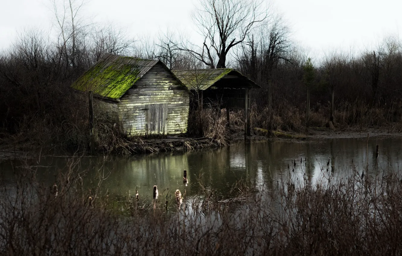 Photo wallpaper nature, pond, house