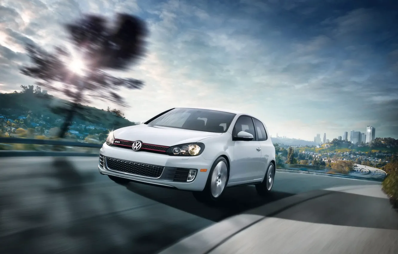 Photo wallpaper white, speed, Volkswagen, Golf VI GTI