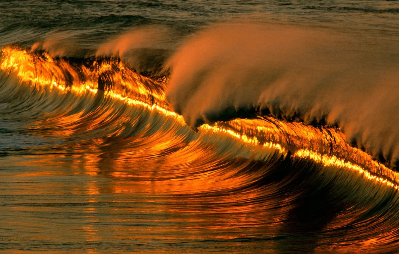 Photo wallpaper sea, water, sunset, wave