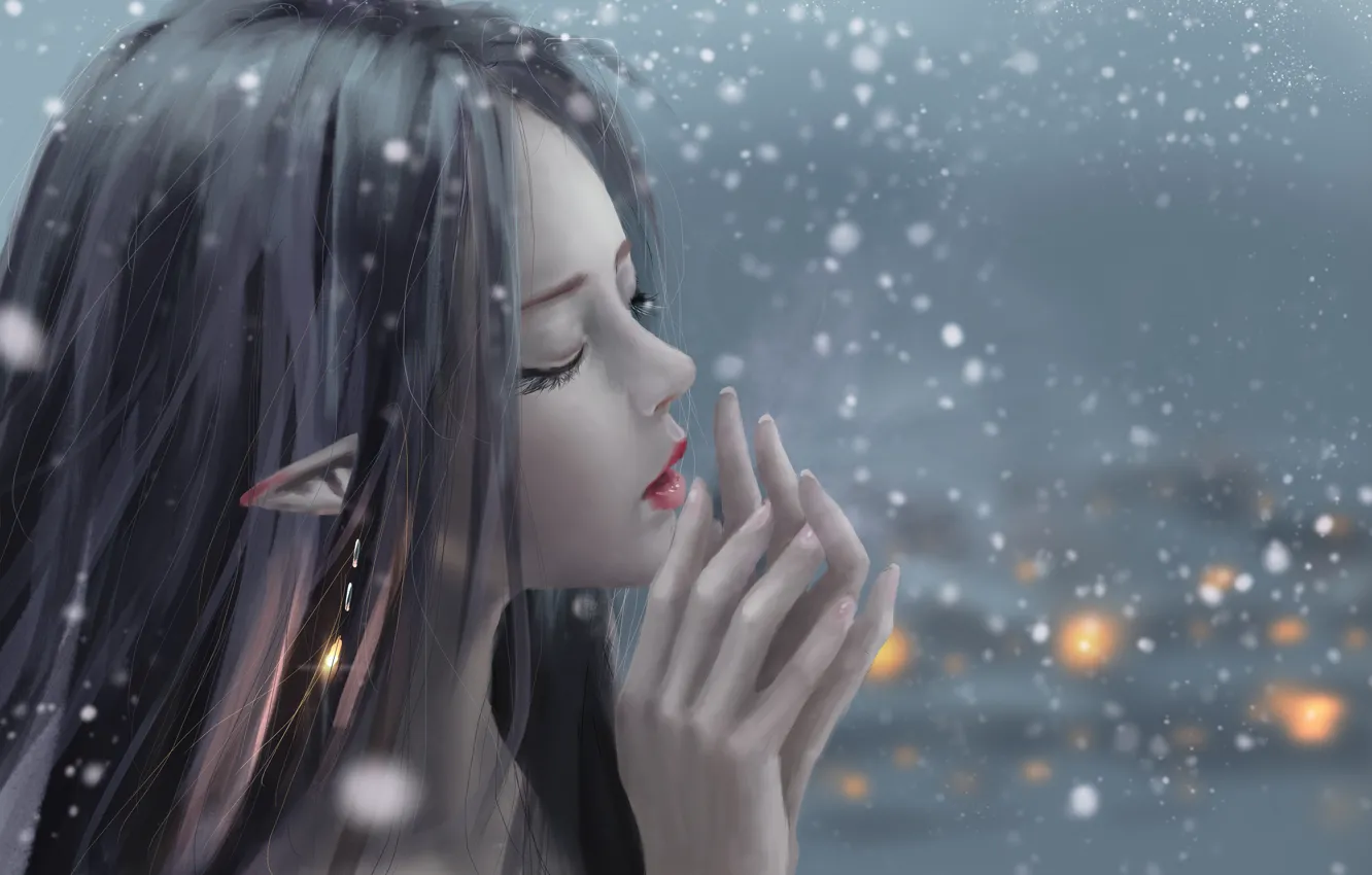 Photo wallpaper girl, fantasy, snow, artist, elf, digital art, artwork, fantasy art