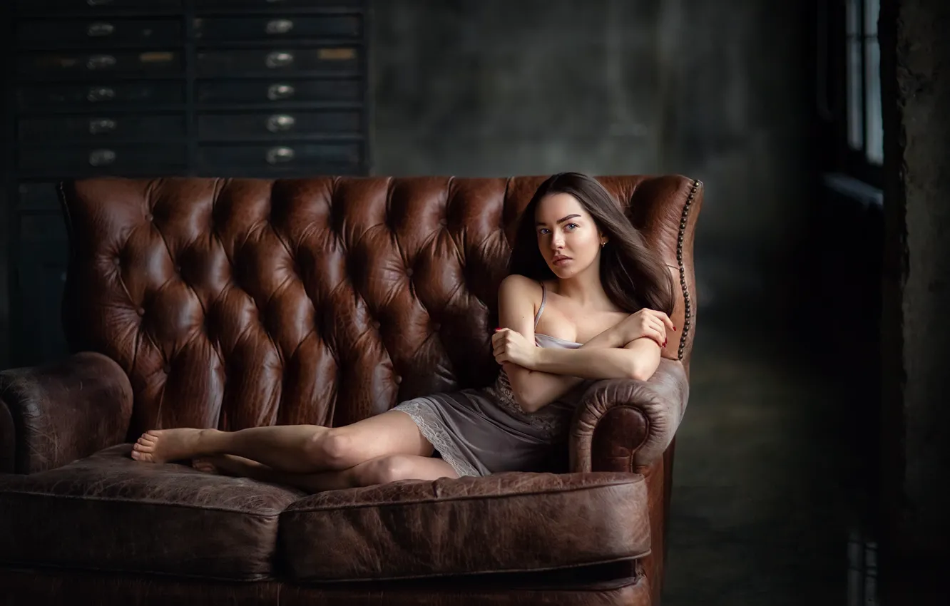 Photo wallpaper look, girl, pose, sofa, hands, combination, Alexander, Anastasia Barmina