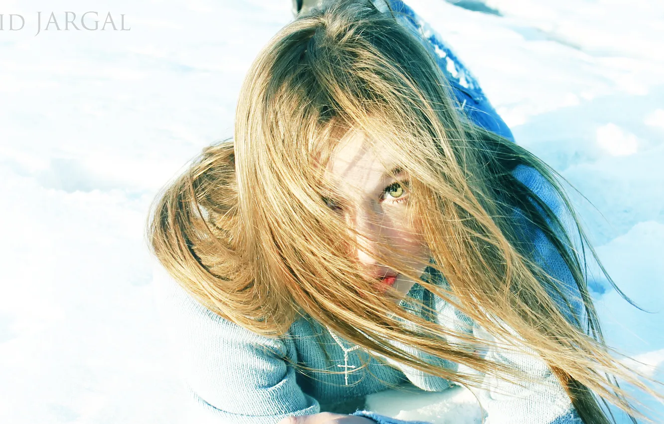 Photo wallpaper winter, girl, snow, the wind