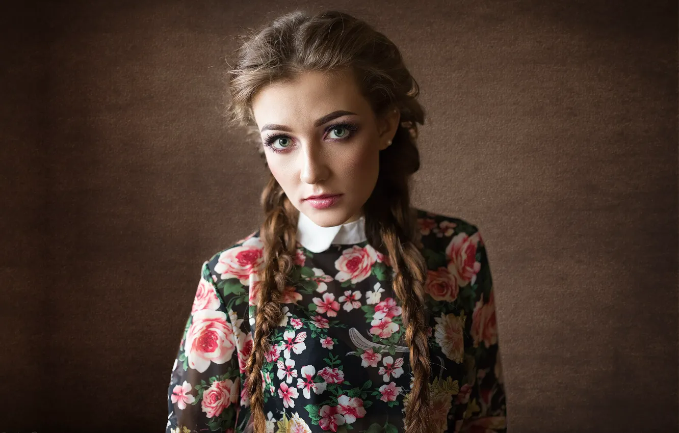 Photo wallpaper look, girl, face, background, portrait, braid, Dmitry Shulgin, Diana Chmeleva