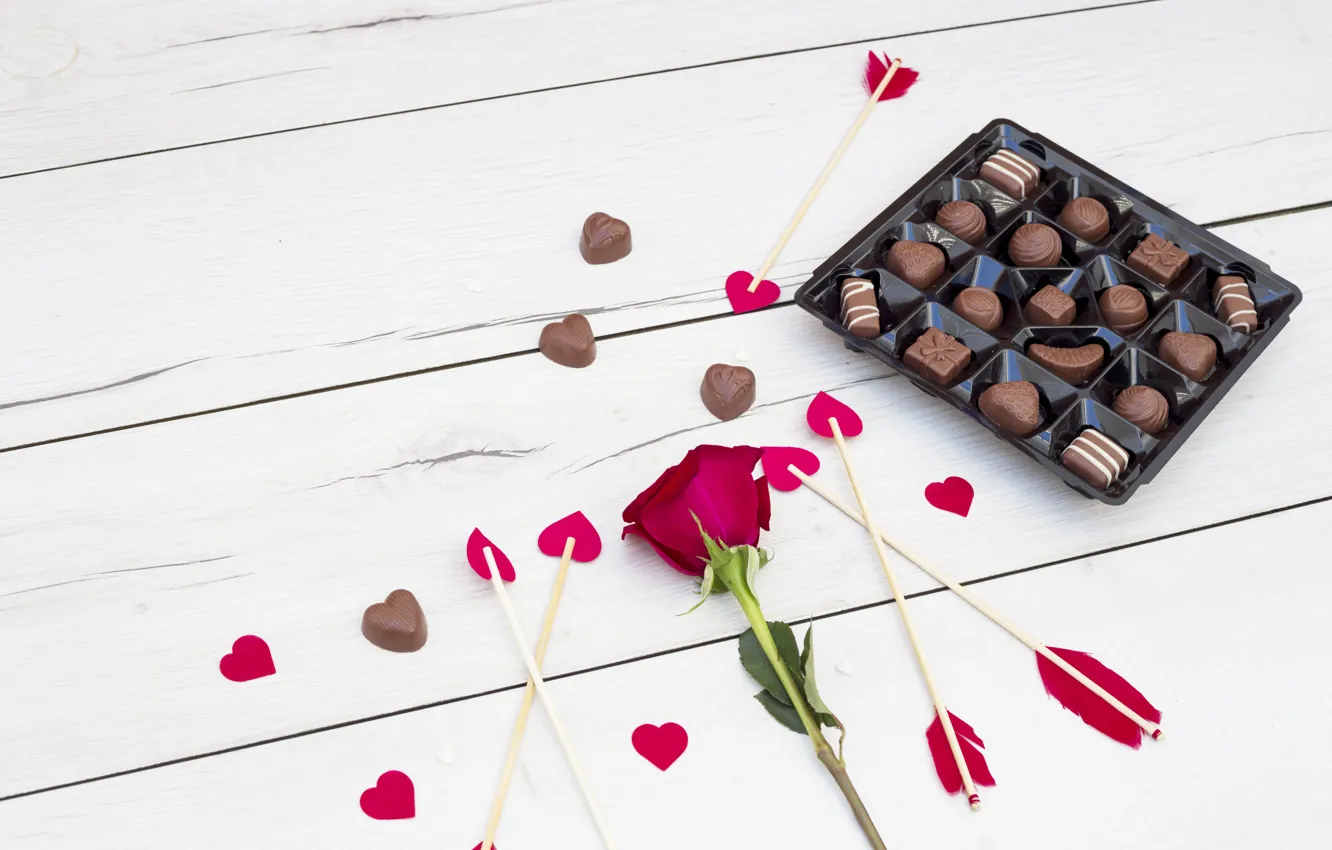 Photo wallpaper love, chocolate, roses, candy, hearts, love, romantic, hearts