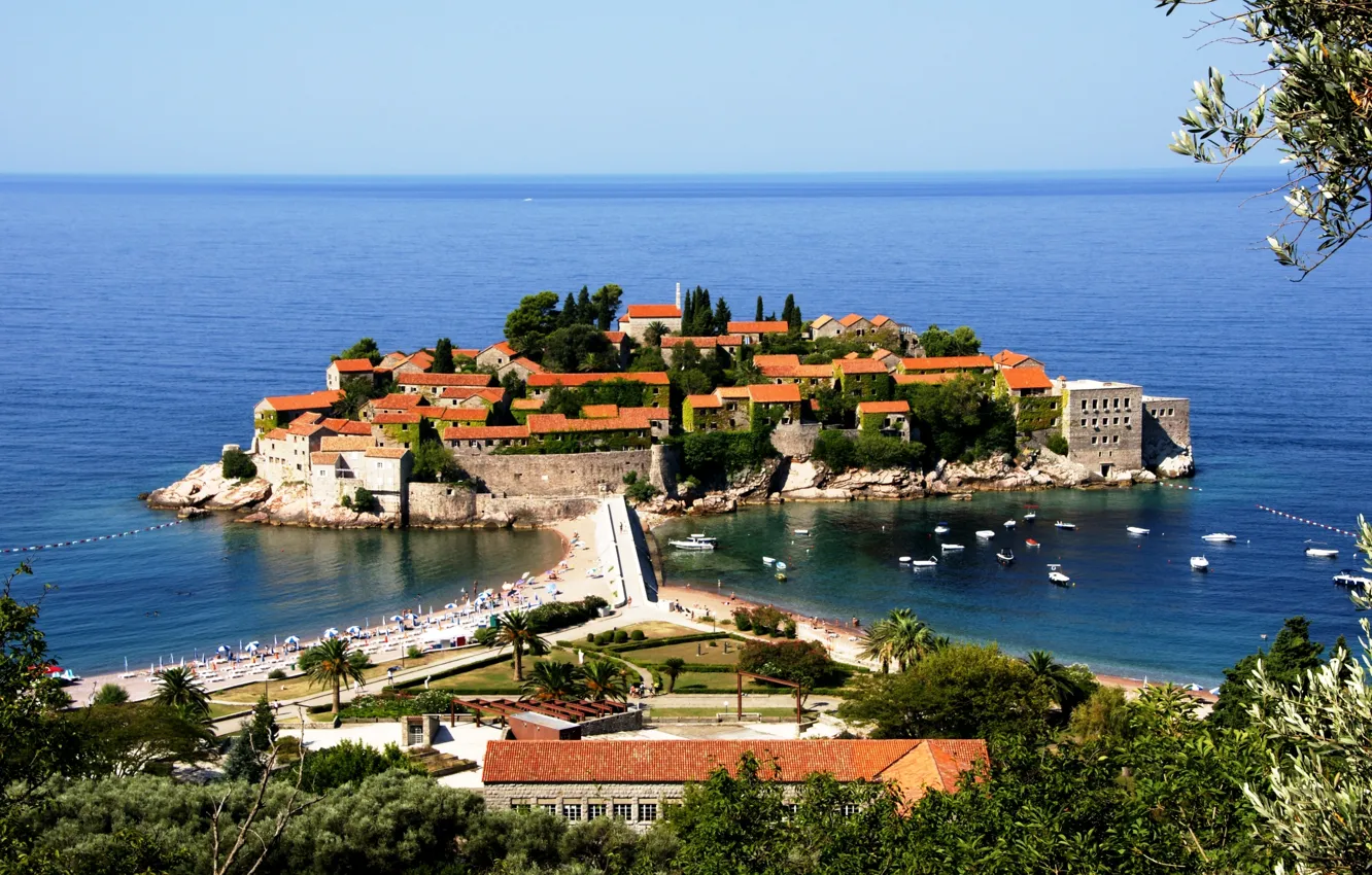 Photo wallpaper sea, Adriatica, island-hotel, SV.Stefan, Montenegro, Jadran