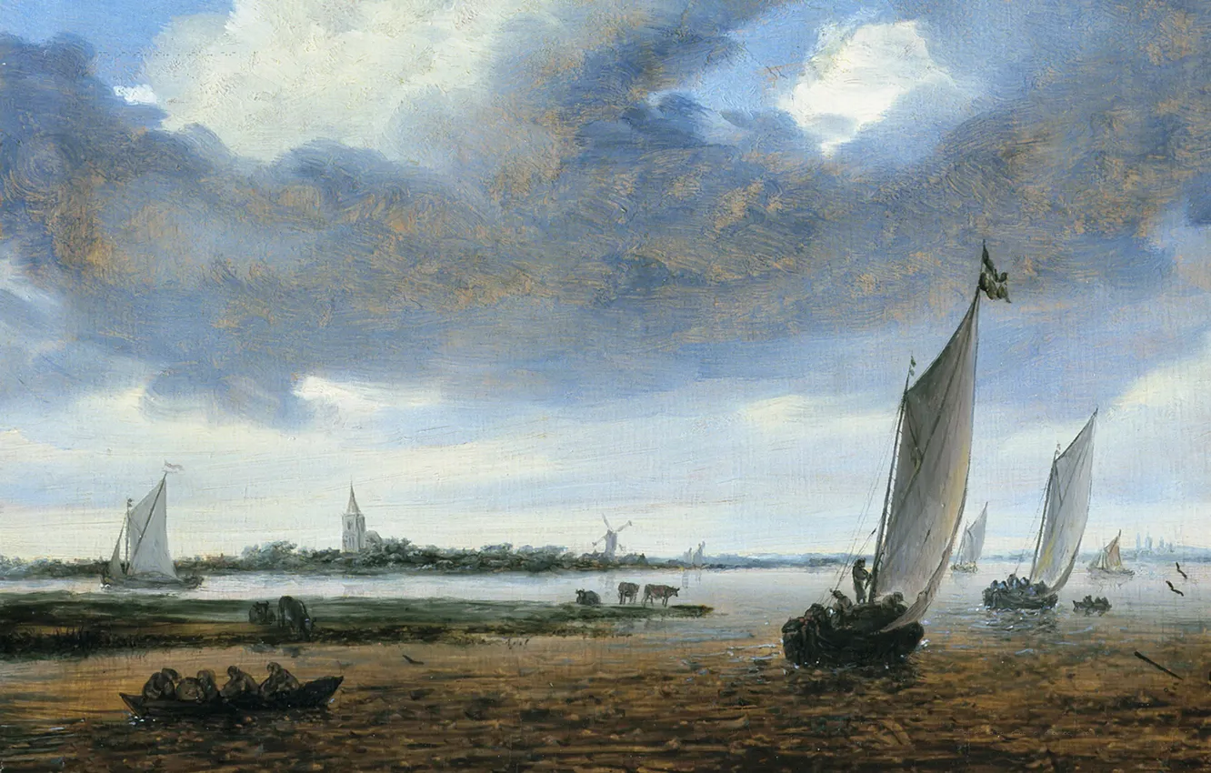Photo wallpaper landscape, boat, picture, sail, Salomon van Ruysdael, Solomon van Ruisdael, View of Beverwijk from Watermere