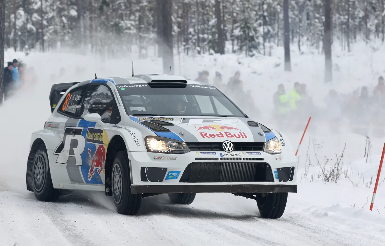 Photo wallpaper Winter, Snow, Forest, Volkswagen, WRC, Rally, Rally, Polo