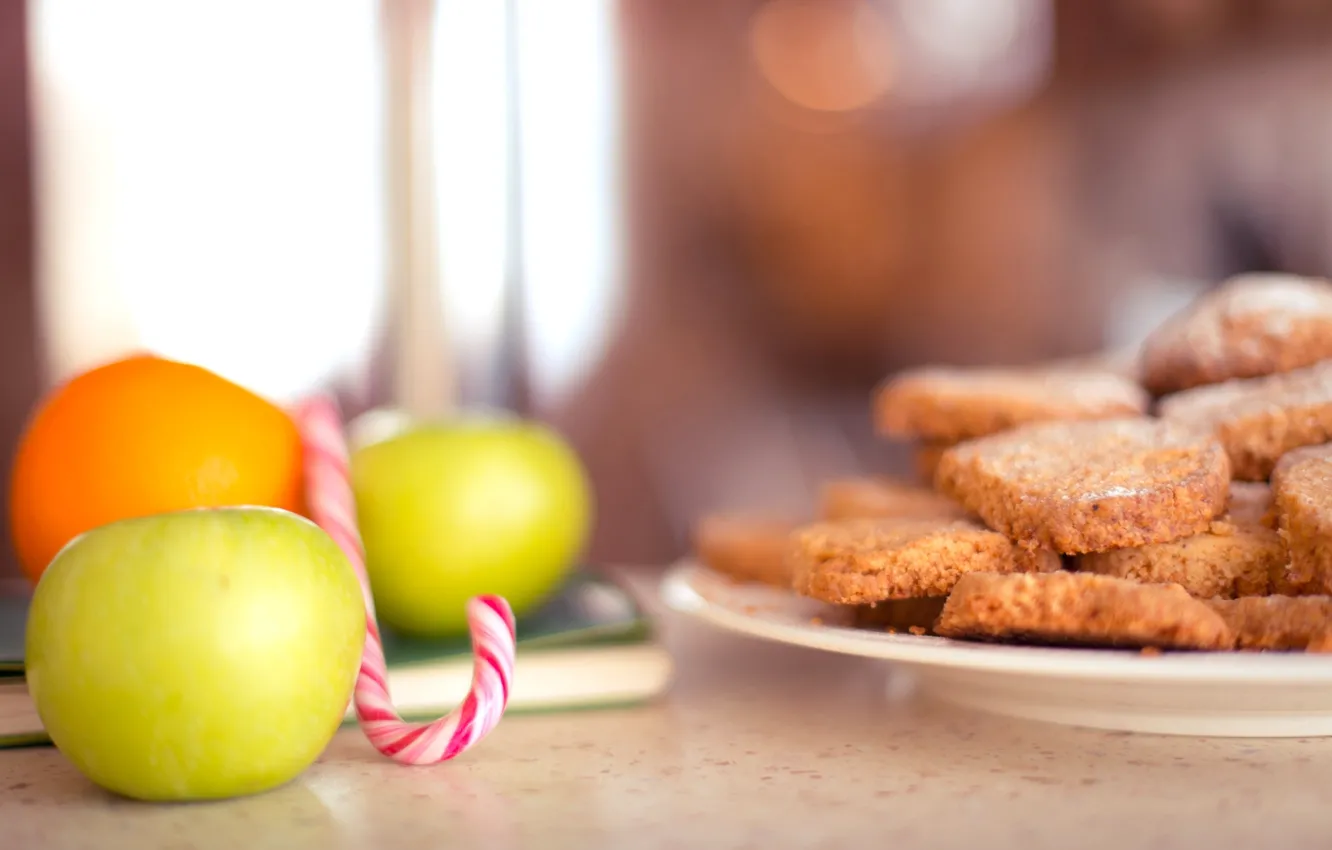 Photo wallpaper apples, food, cookies, candy, lollipops, fruit, cakes