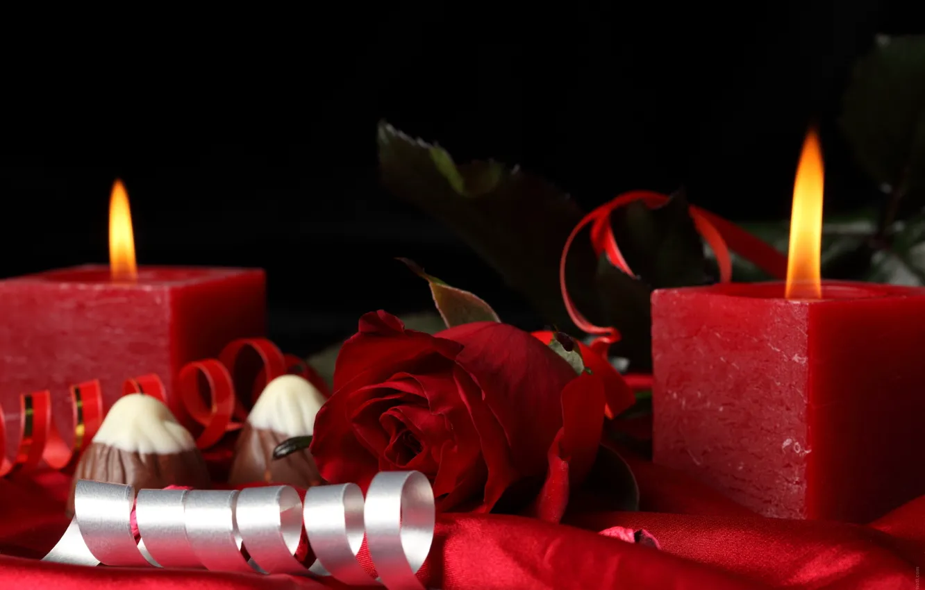 Photo wallpaper flowers, heart, candle, red rose, roses, romance, candles, rose