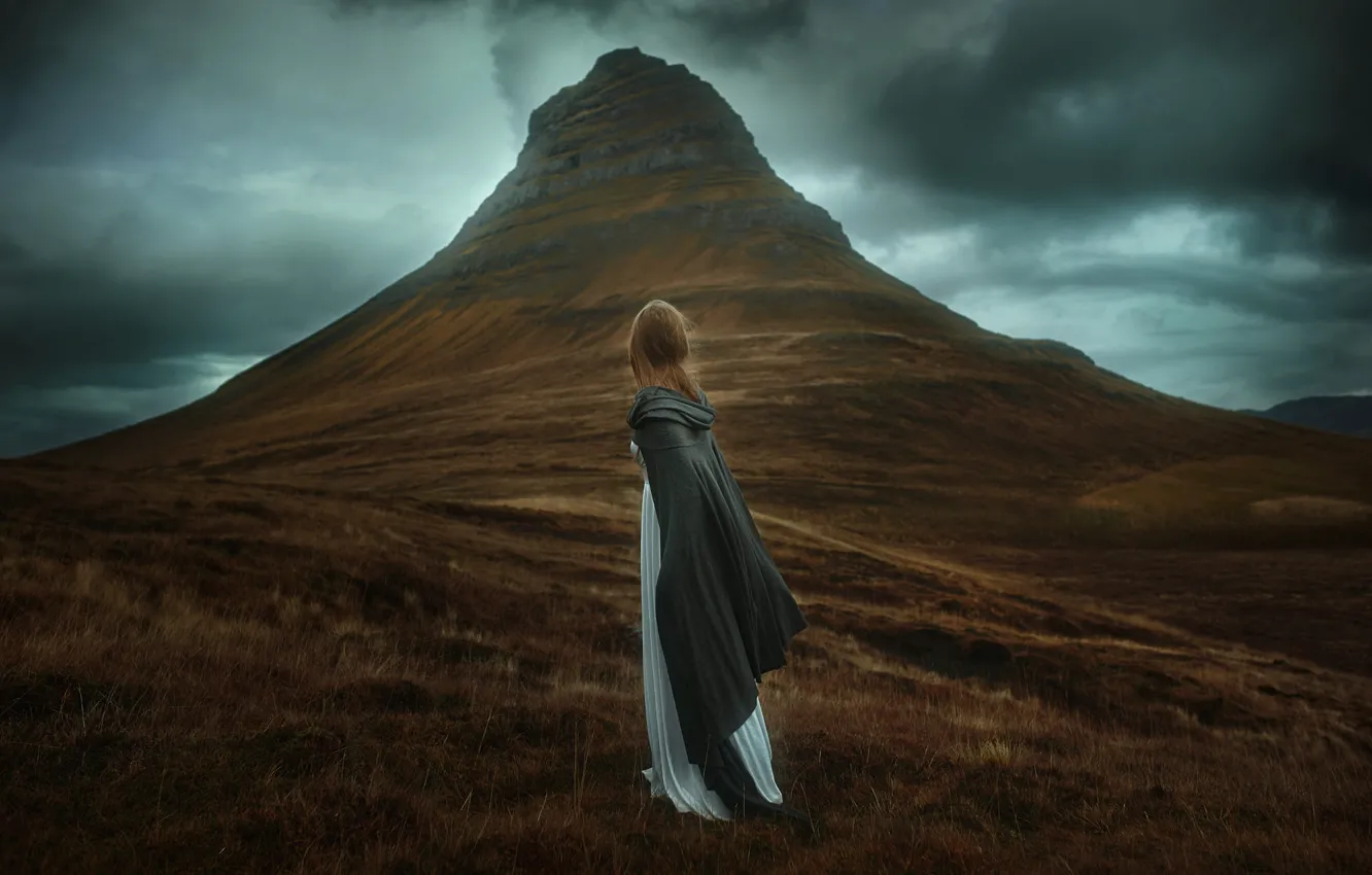 Photo wallpaper girl, mountains, nature, dress, TJ Drysdale