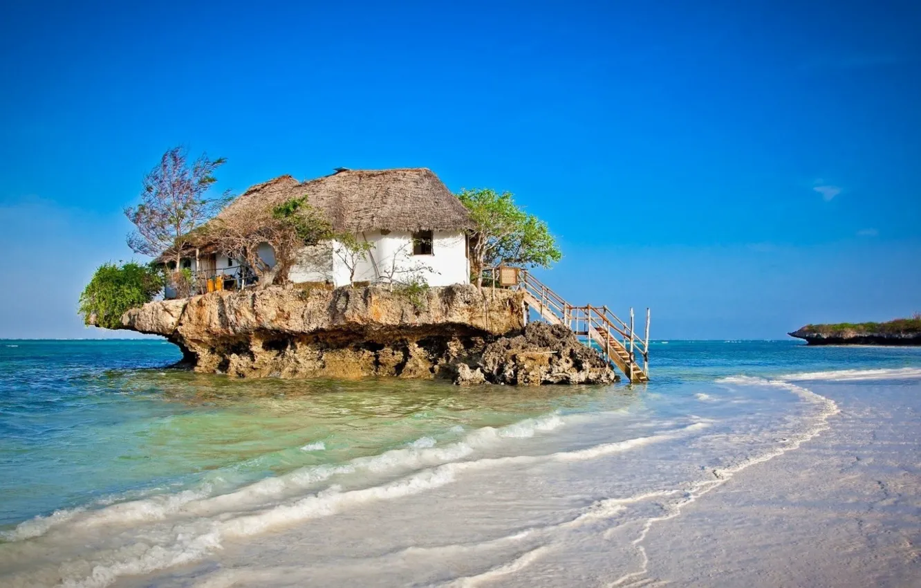Photo wallpaper sea, the sky, rocks, home
