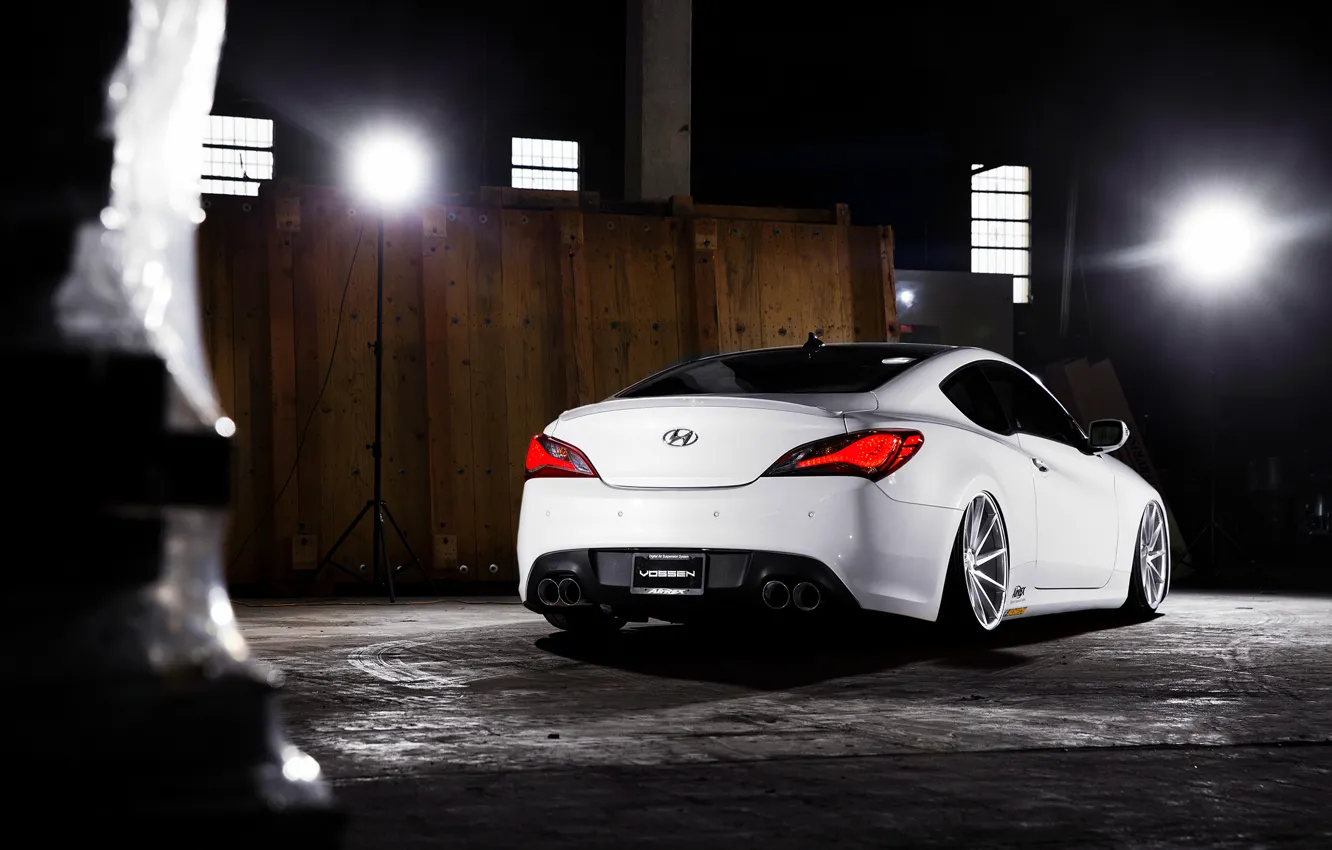 Photo wallpaper white, wheels, Hyundai, rear, vossen, Genesis, 3.8