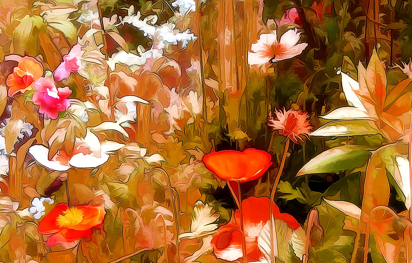 Photo wallpaper field, flowers, rendering, figure, Mac, vector, garden, meadow