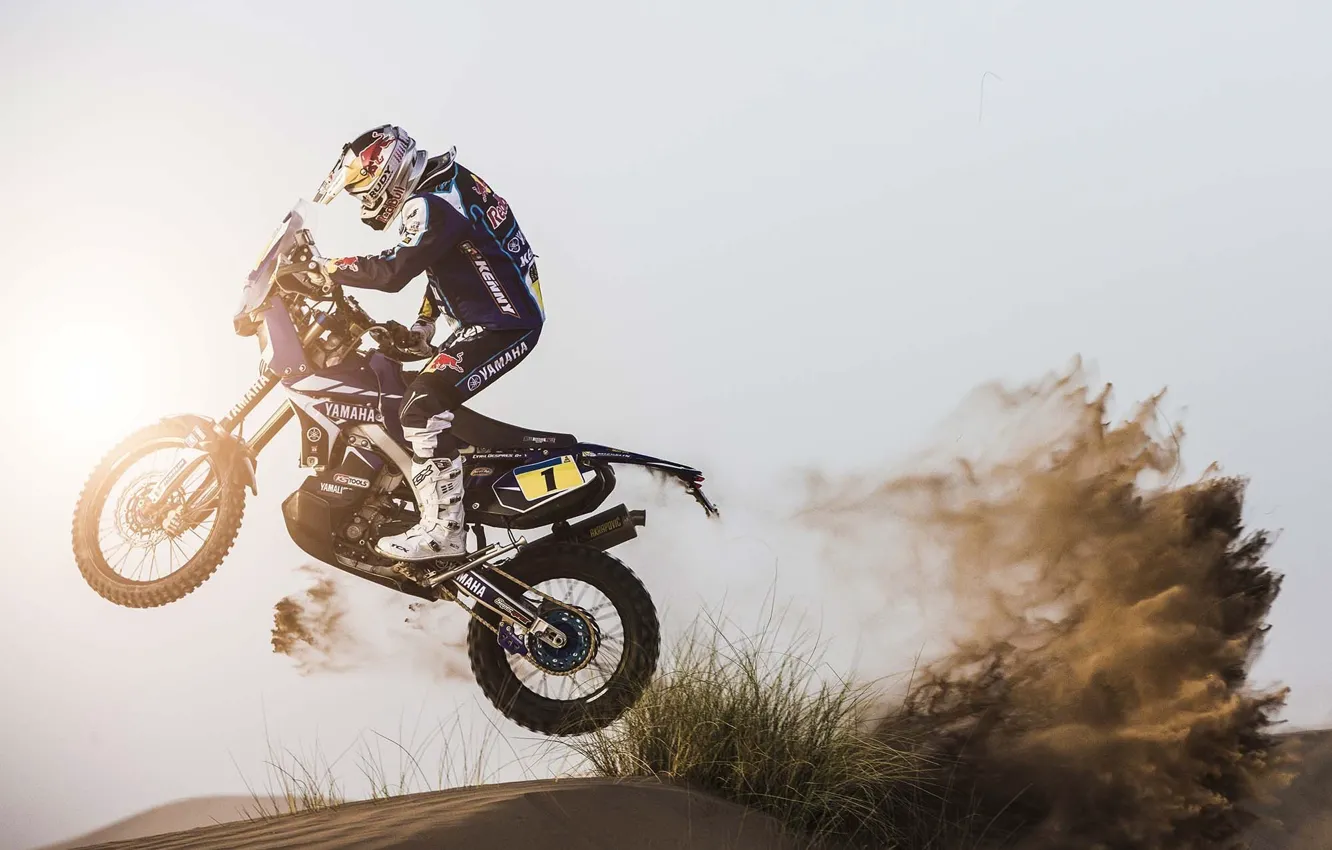Photo wallpaper The sun, Sand, Sport, Speed, Day, Motorcycle, Racer, Moto