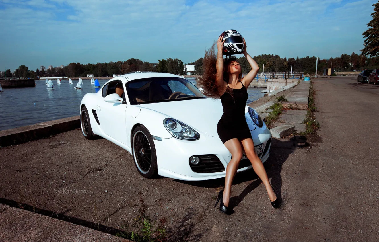 Photo wallpaper car, Porsche, sky, Porsche 911, water, clouds, model, women
