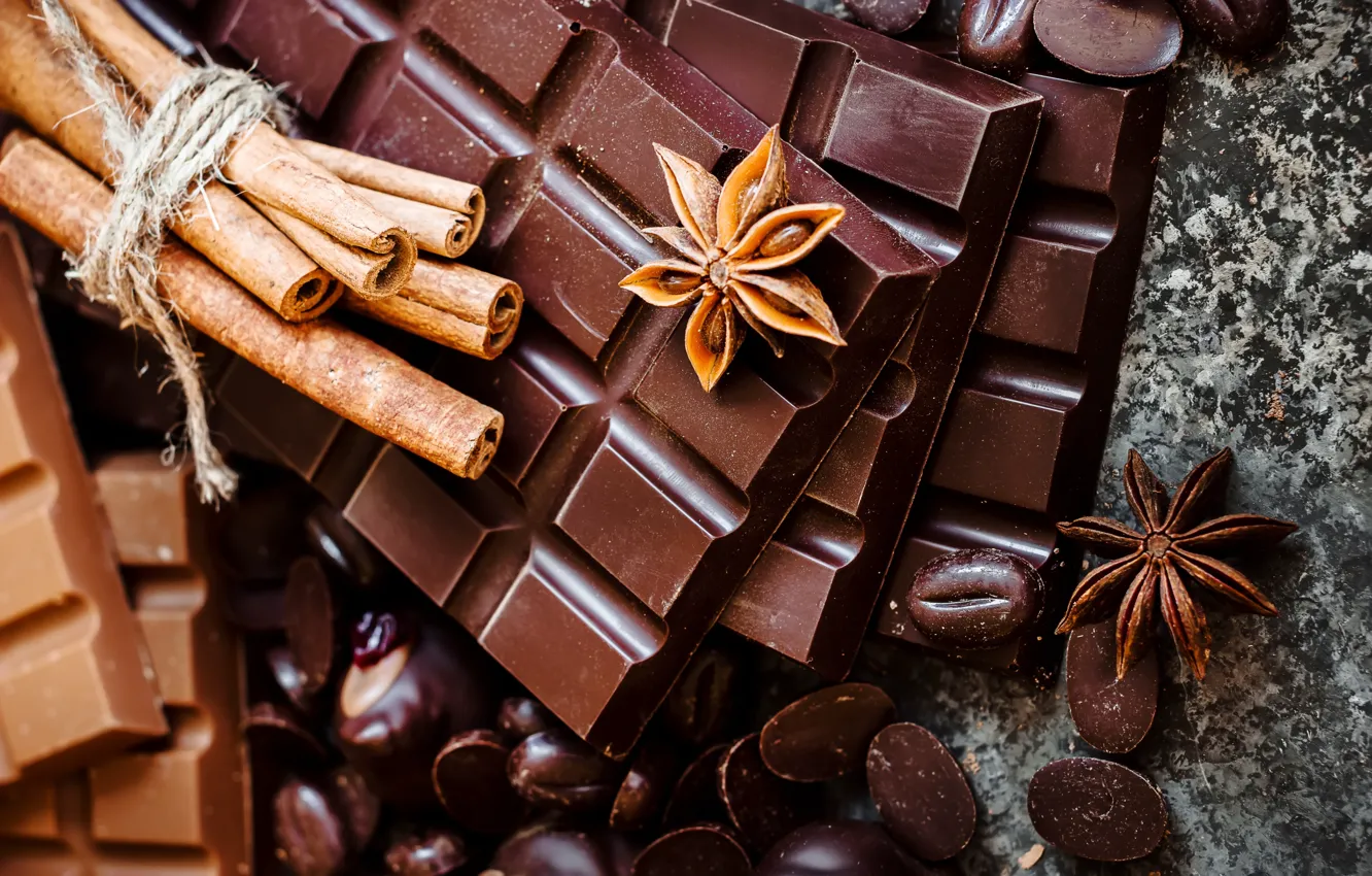 Photo wallpaper black, chocolate, cinnamon, milk, star anise