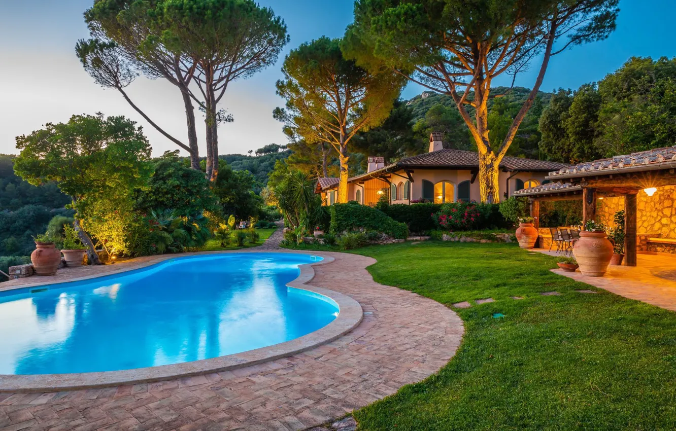 Photo wallpaper Villa, pool, Italy, architecture, Tuscany, Monte Argentario, Villa Argentario