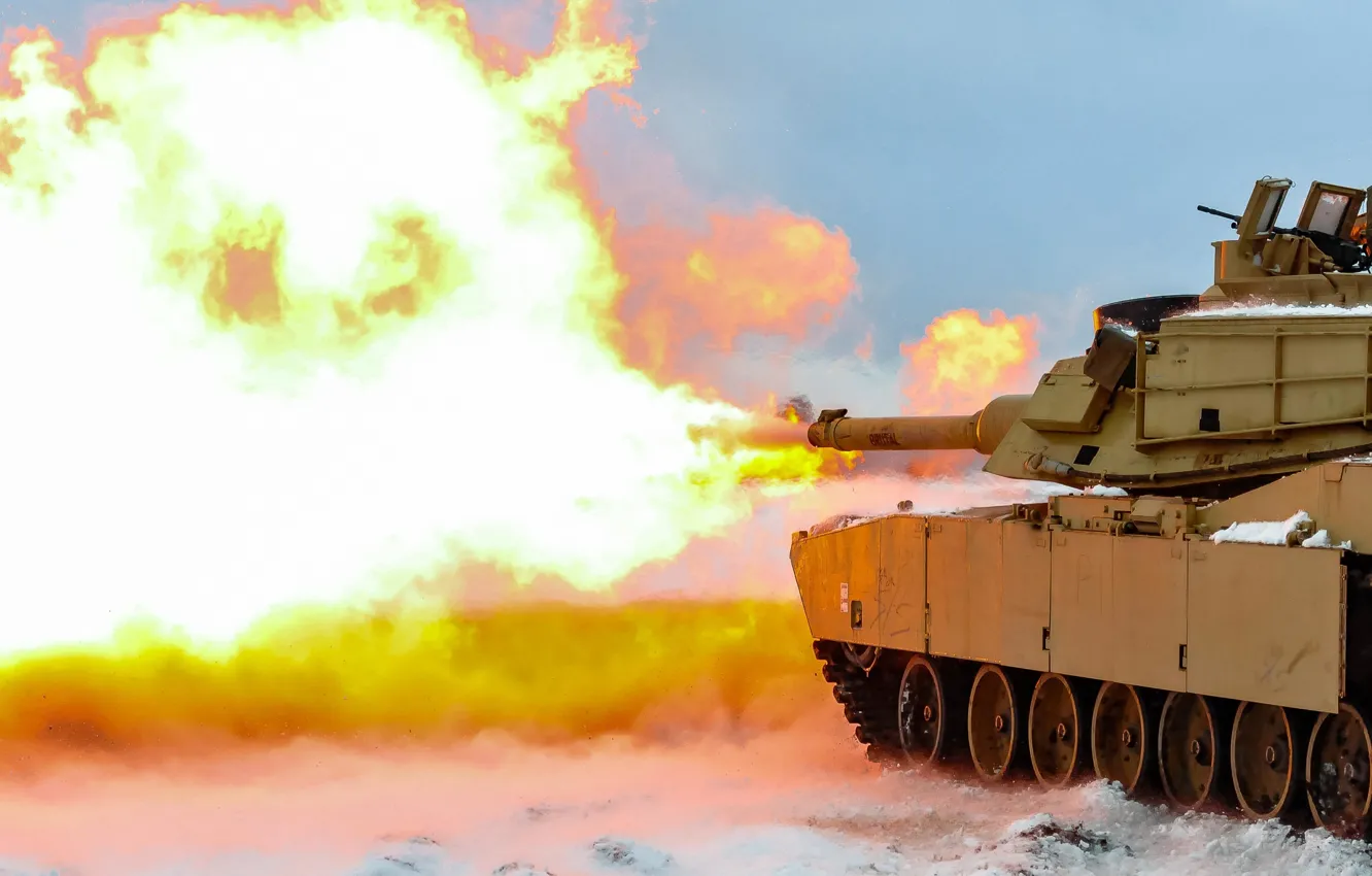 Photo wallpaper lights, shot, tank, volley, M1A1, armor, Abrams, Abrams