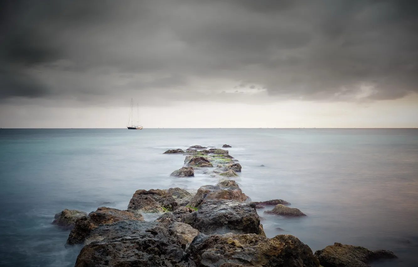 Photo wallpaper sea, landscape, ship