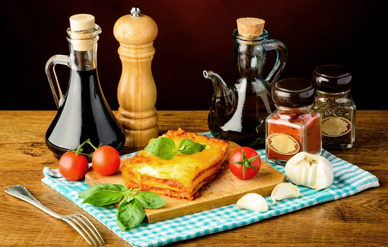 Photo wallpaper oil, pie, jars, tomatoes, spices, tomatoes, vegetables, baking