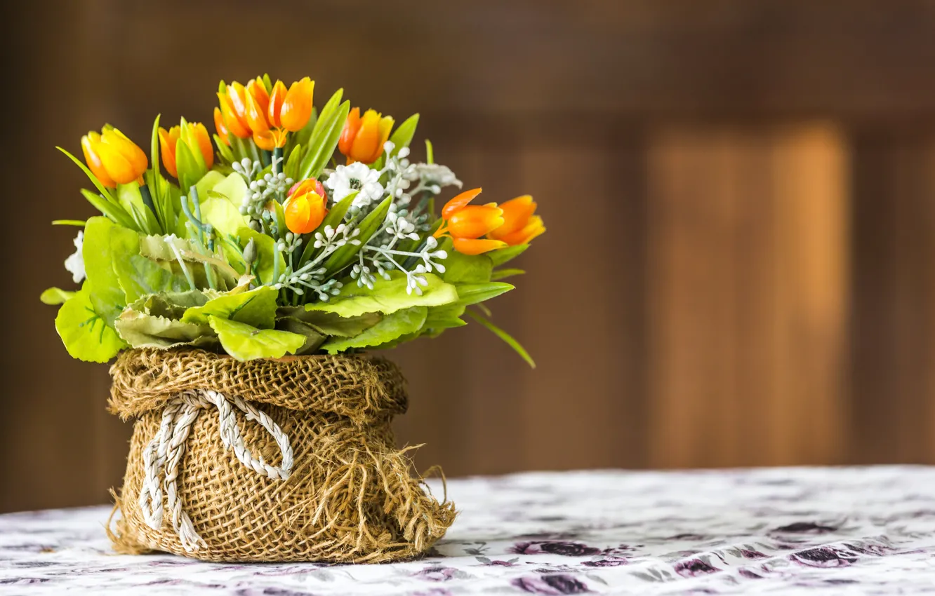 Photo wallpaper flowers, bouquet, tulips, artificial flowers