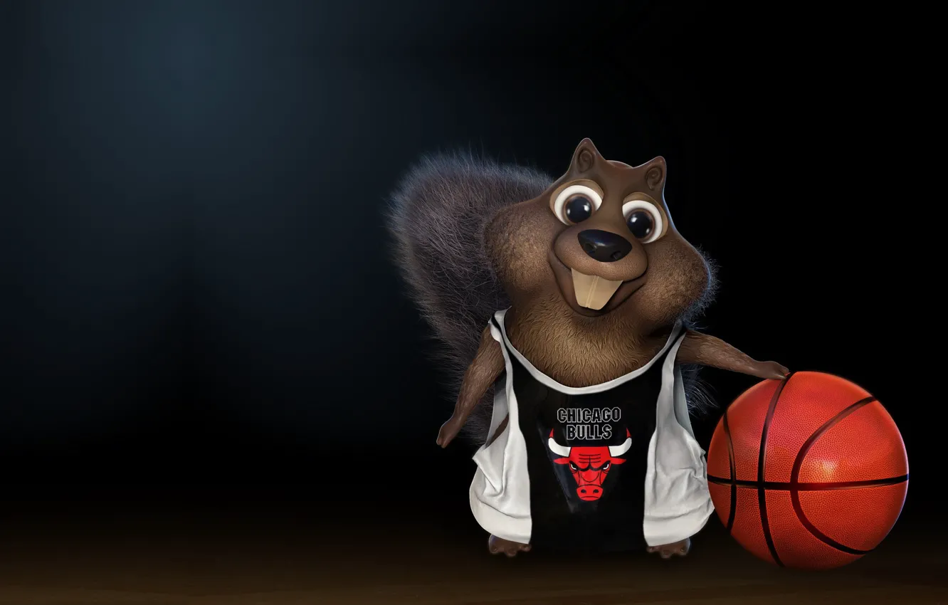 Photo wallpaper the ball, Basketball, Chicago Bulls, Chicago Bulls, children's, darlon ximenes, Squirrel playing basketball!
