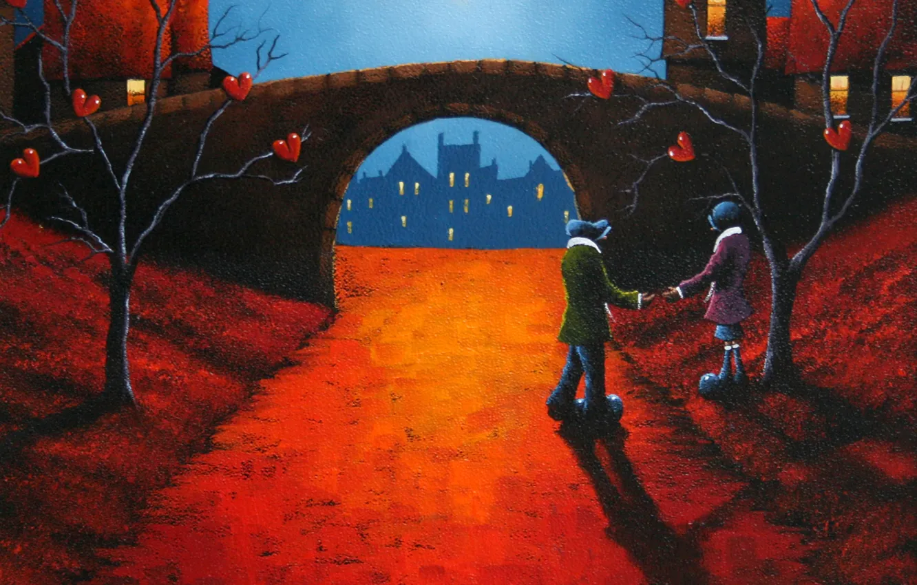 Photo wallpaper bridge, heart, pair, David Renshaw
