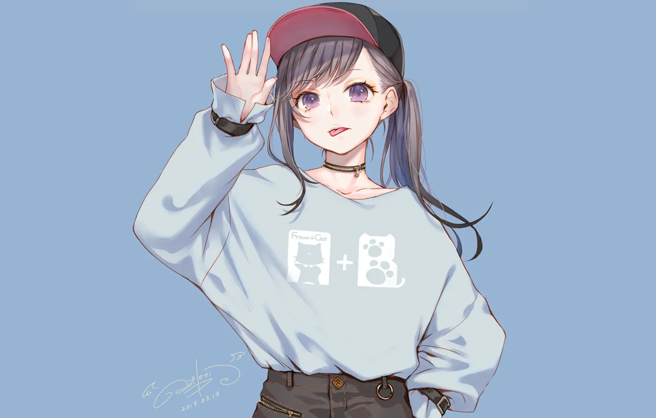 Photo wallpaper girl, anime, blue background