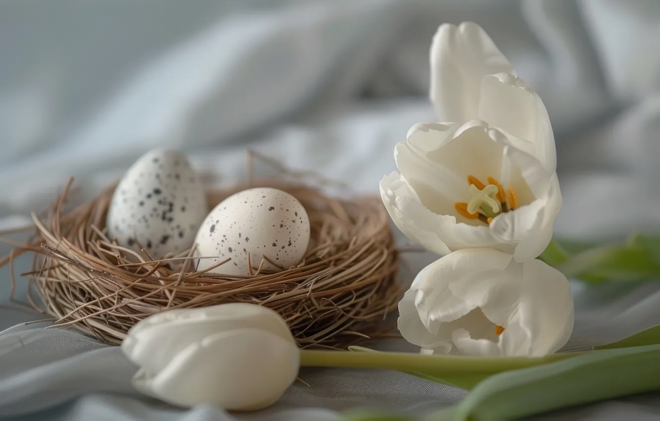 Photo wallpaper flowers, holiday, eggs, bouquet, spring, Easter, socket, tulips