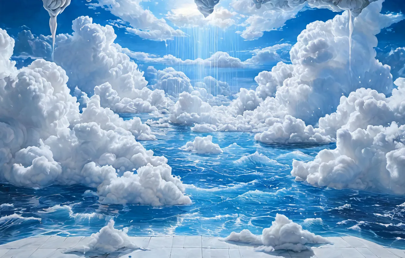Photo wallpaper clouds, blue, art, AI ART, Neural network, neural network