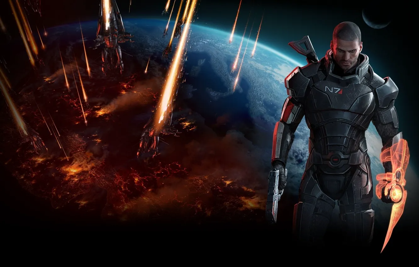 Photo wallpaper shepard, captain, mass, effect 3