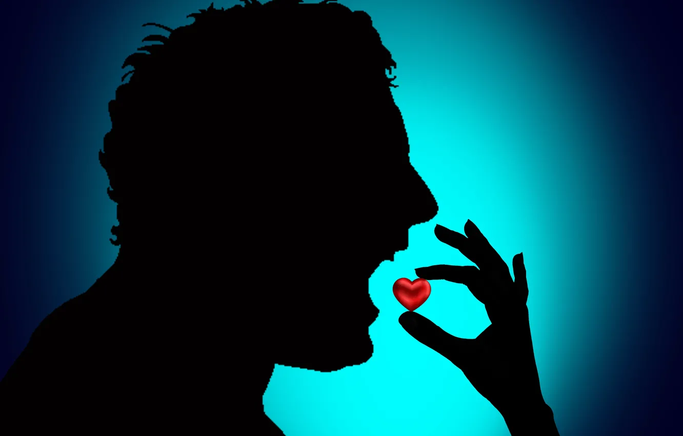 Photo wallpaper heart, man, colour, hand, darkness, silhouette