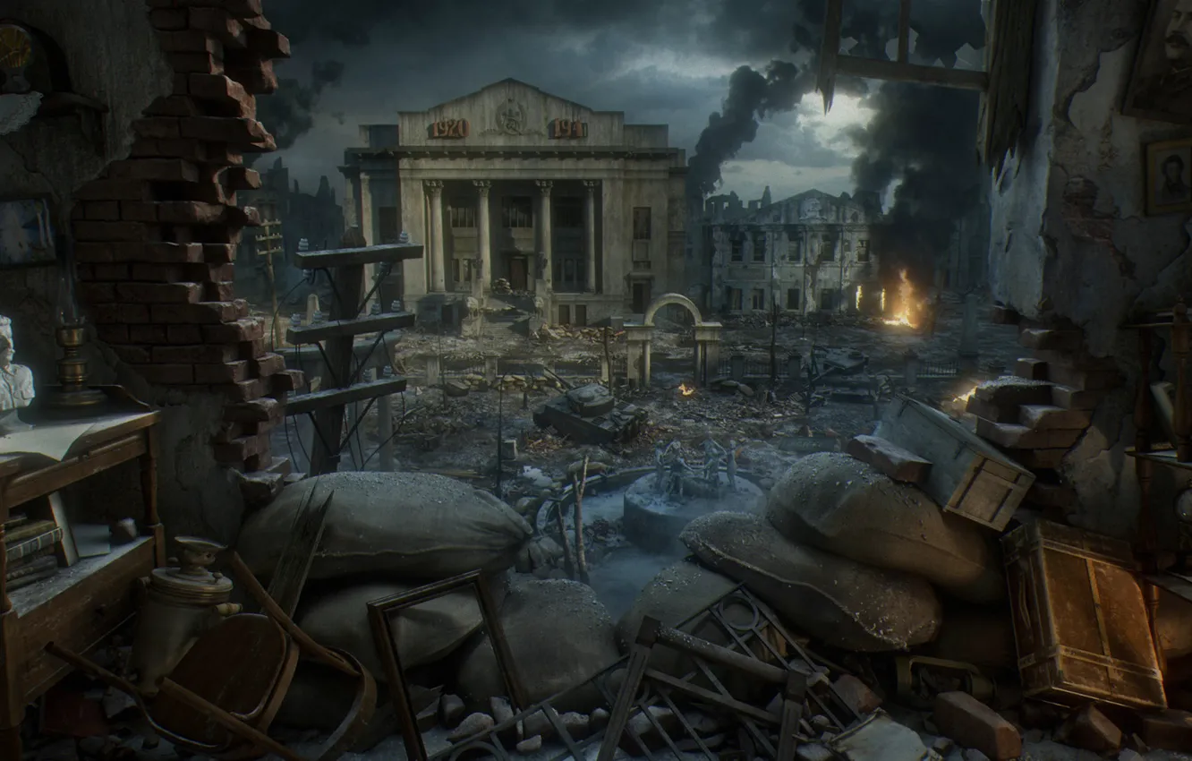 Photo wallpaper the city, war, bust, Stalin, Stalingrad, Stalingrad, Yura Gvozdenko