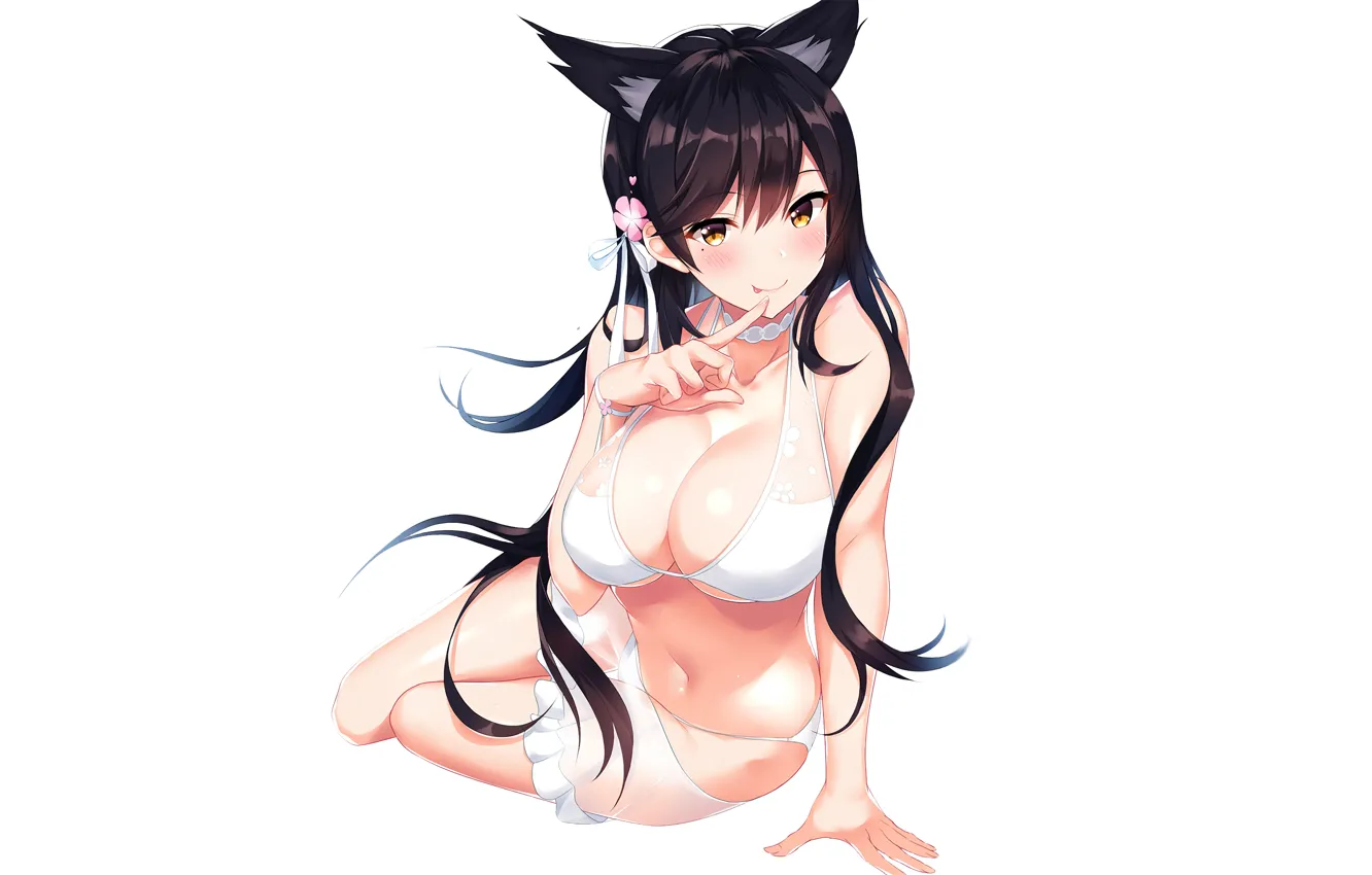 Photo wallpaper girl, sexy, lingerie, bra, cleavage, panties, long hair, boobs