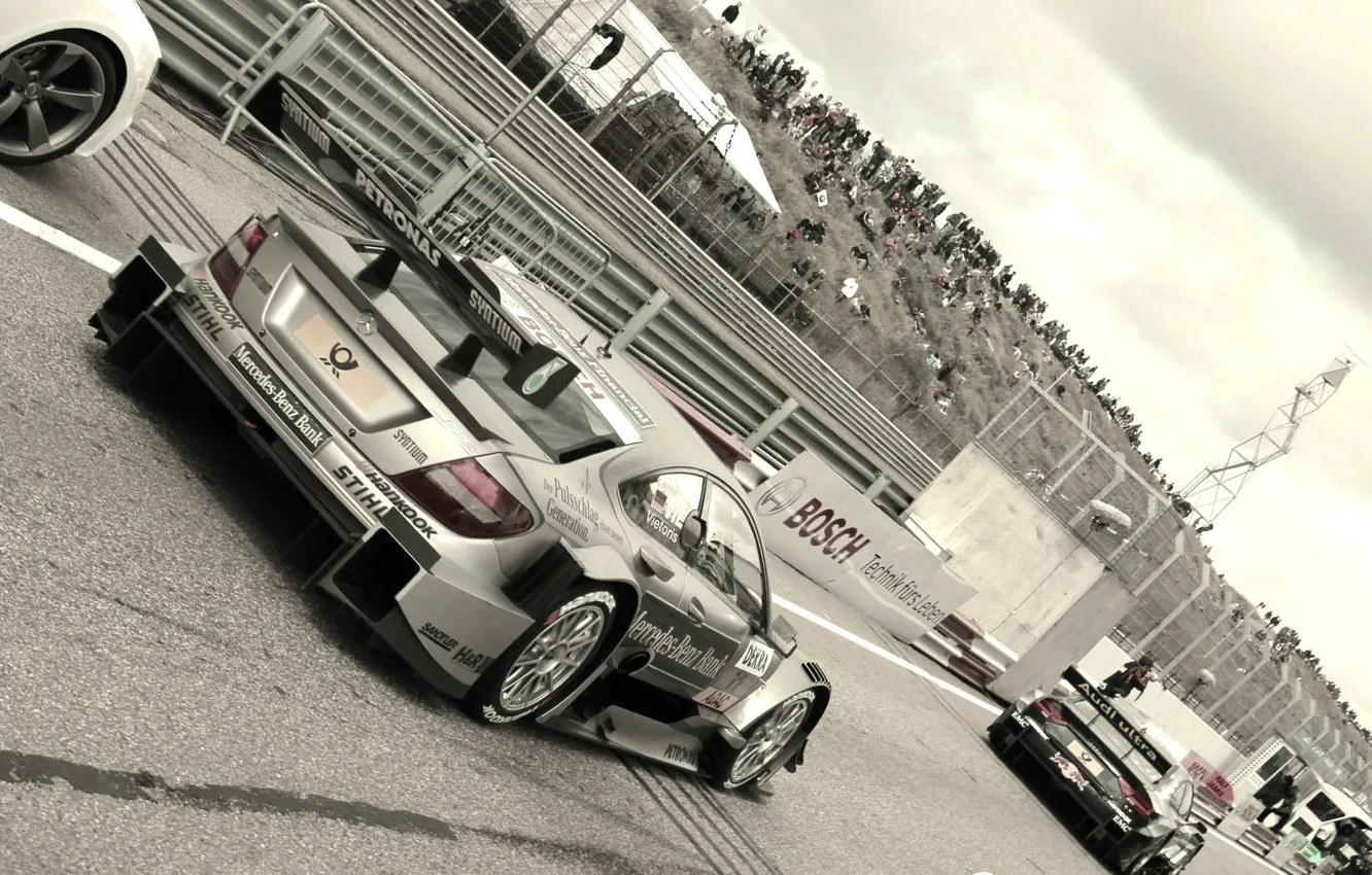 Photo wallpaper Audi, race, b/W, Mercedes, track, DTM, Motorsport