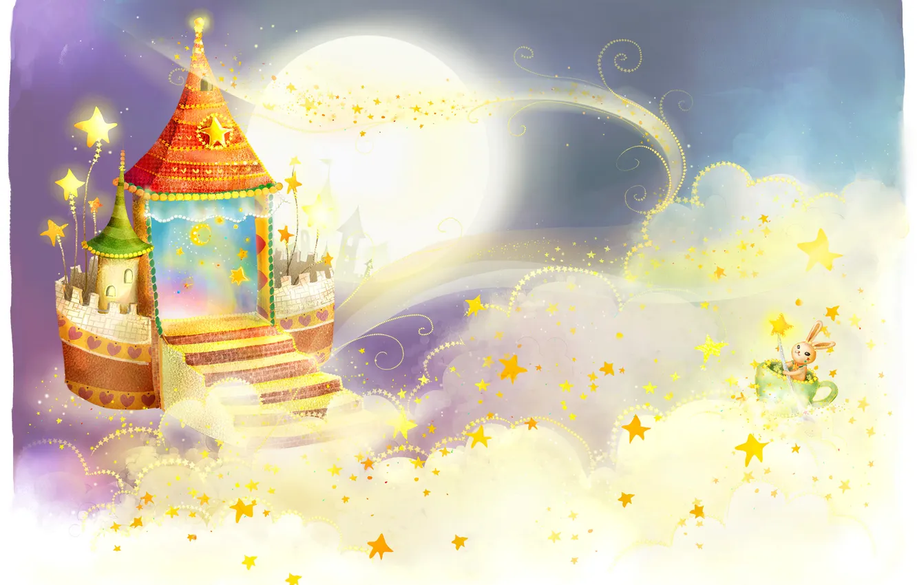Photo wallpaper stars, clouds, castle, pattern, the moon, ladder, mug, baby Wallpaper