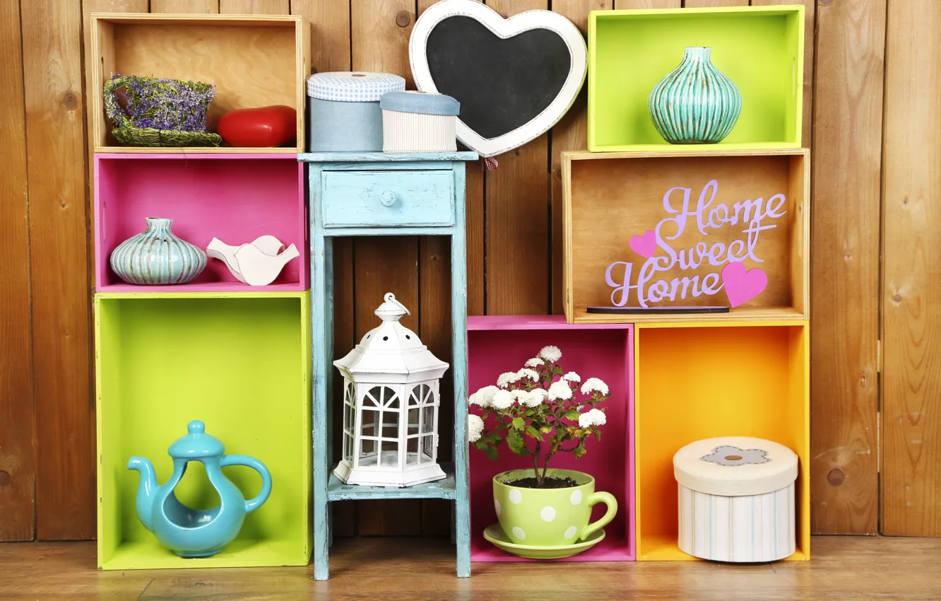 Photo wallpaper flowers, colors, colorful, box, vase, design, flowers, interior