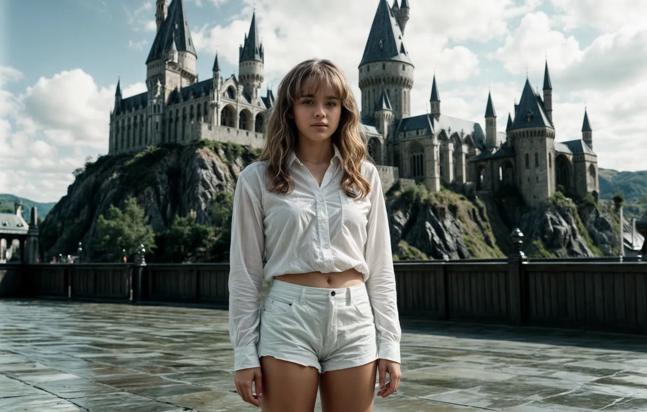 Photo wallpaper Hermione Granger, Hogwarts, girl, the image is generated by AI