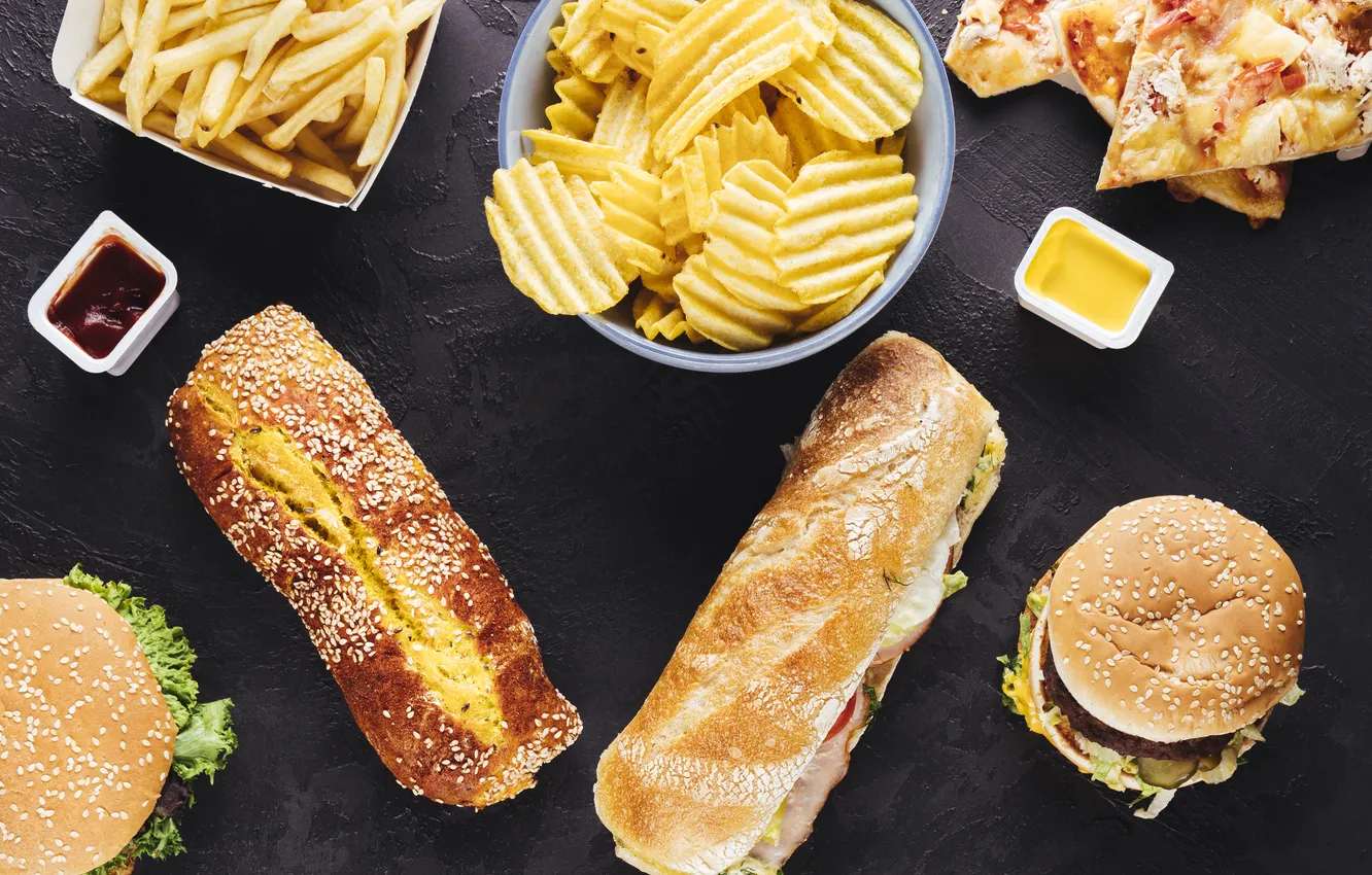 Photo wallpaper food, delicious, flat, lay, unhealthy